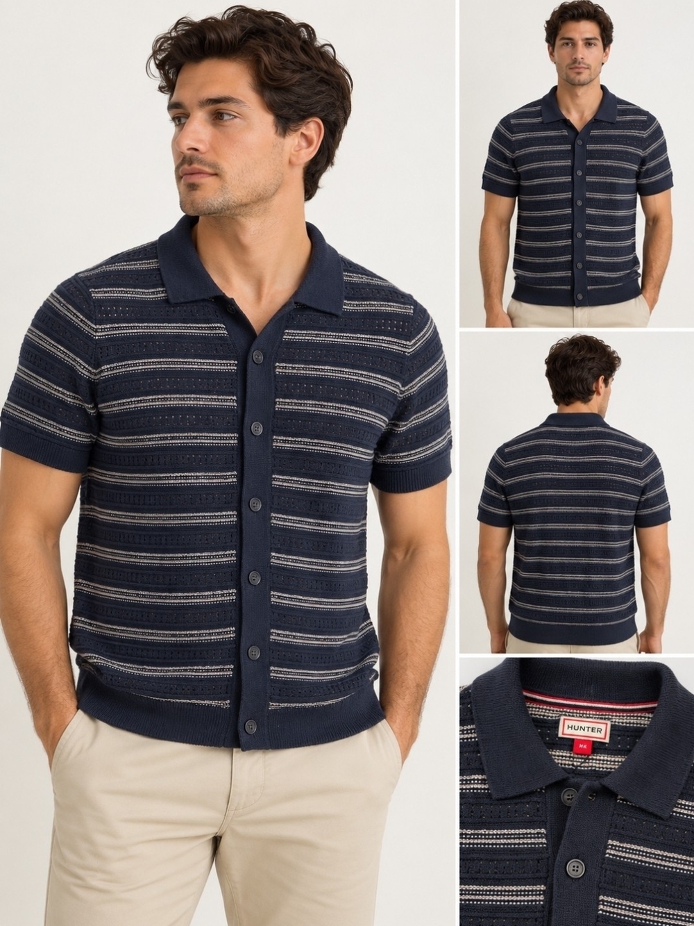 Hunter Midnight Striped Short-Sleeve Knit Polo Size M NWT